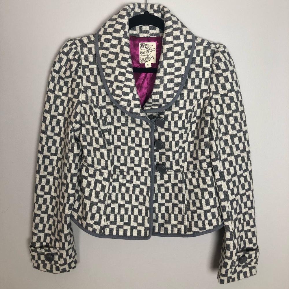 Tulle Anthropologie Grey/White Tweed Blazer Small